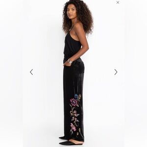 Johnny Was Black velvet Floral Embroidered wide leg pants